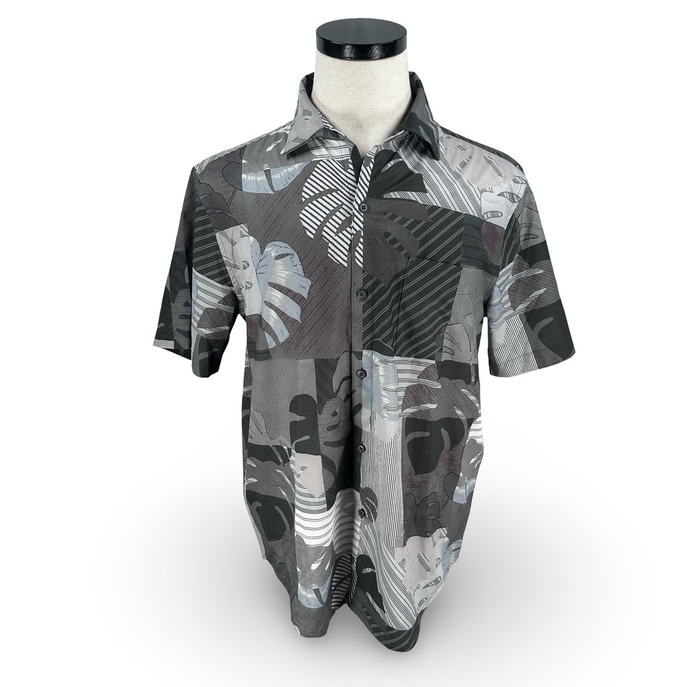 Tommy Bahama Coast Patchwork Palms Shirt Mens Medium Gray‎ Black ST326329 NEW